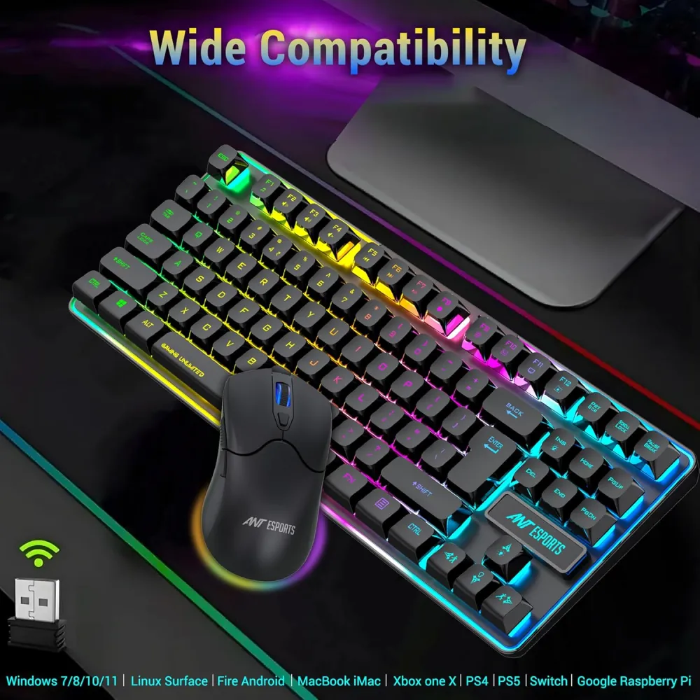 Ant Esports Wireless Gaming Keyboard Mouse Combo KM730 PRO TKL Backlit view 5